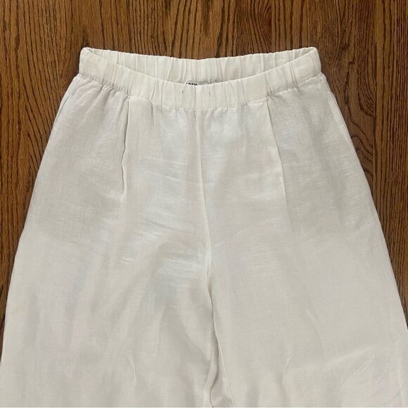 ZARA lightweight white linen wide leg elastic summer pants L - Picture 3 of 5